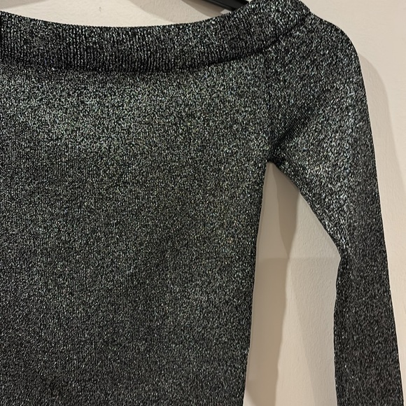 SUPERDOWN Black/Solver Sparkley Off the Shoulder Top Sz XL - Picture 4 of 6